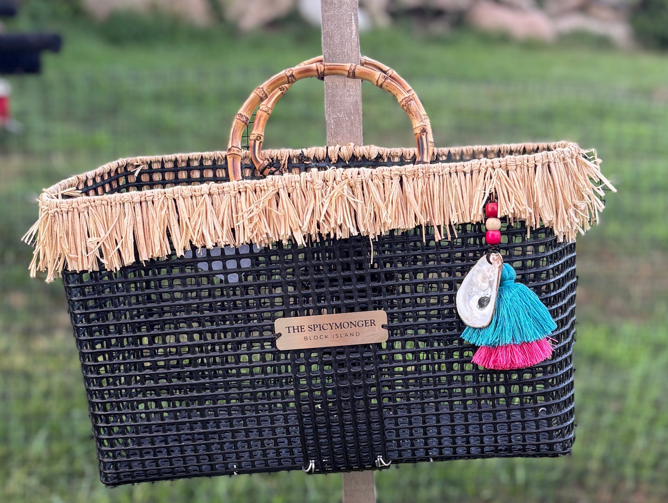 Coastal Handbag Crafted from Recycled Oyster Mesh: Bamboo + Raffia